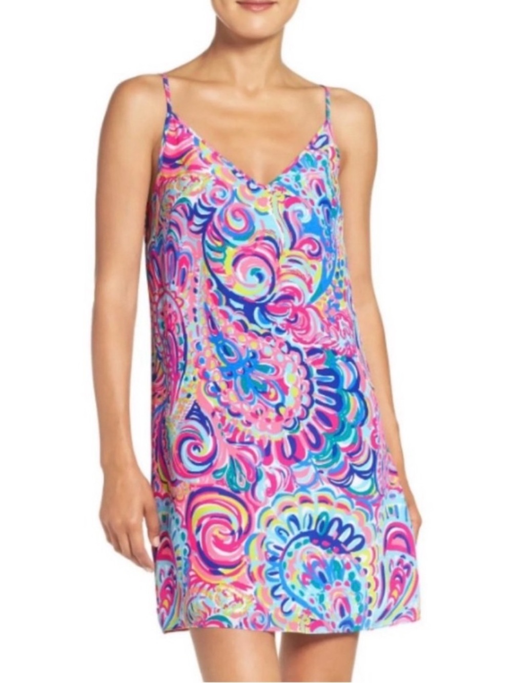 Lilly Pulitzer Lela Silk Slip Dress Psychedelic Sunshine